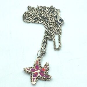 Vtg Taxco Sterling Pink Opal Star Fish Pendant 925 Italy Chain 19” + 1” Cardenas